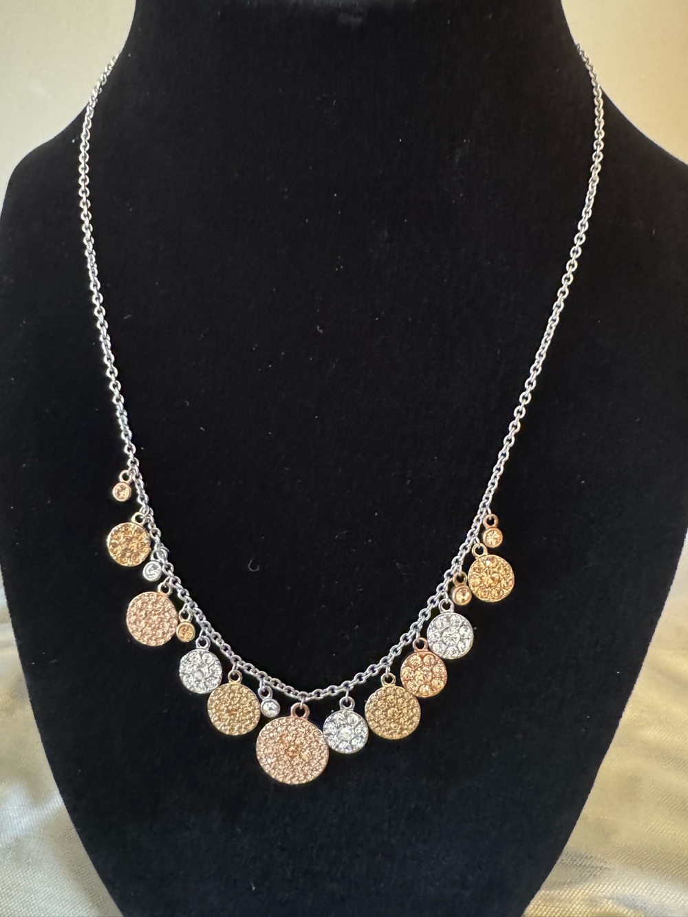 Fossil Mixed Gold and Silver Disc Charm Necklace.